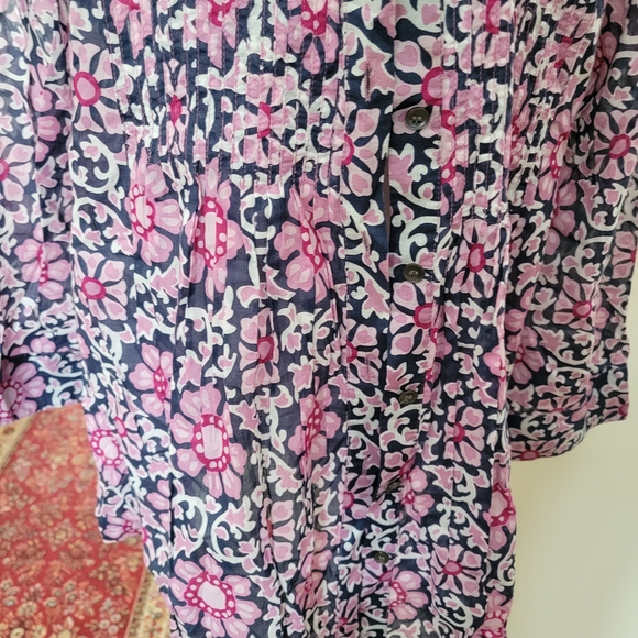 Lafayette 148 New York Pink and Black Floral Long Sleeve Dress - Picture 4 of 6